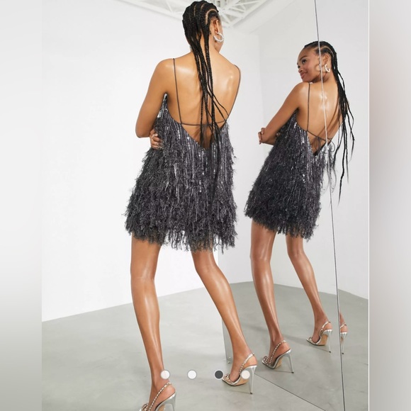 ASOS Edition Feather/Beads/Sequined Cocktail Dress in Gray US6 UK10 - Picture 7 of 9